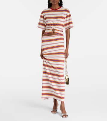 Gathered striped cotton-blend T-shirt | Rabanne