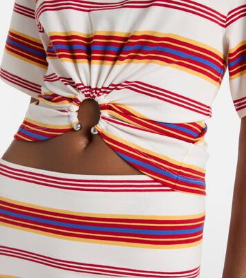 Gathered striped cotton-blend T-shirt | Rabanne