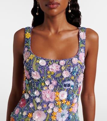 Embroidered floral-appliqué minidress | Là Fuori