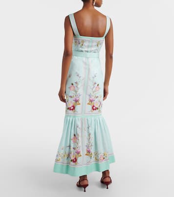 Belted floral linen midi dress | Self-Portrait