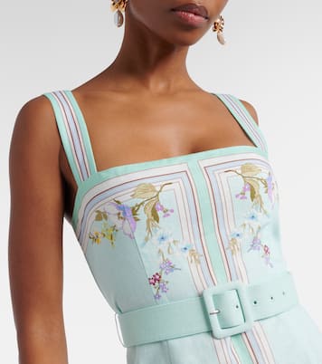 Belted floral linen midi dress | Self-Portrait