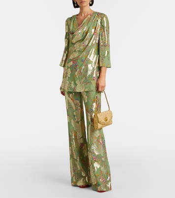 Draped fil coupé silk-blend lamé minidress | Valentino