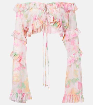 Anita floral ruffled off-shoulder crop top | Bananhot