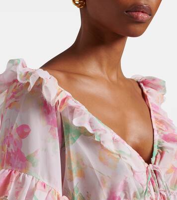 Anita floral ruffled off-shoulder crop top | Bananhot