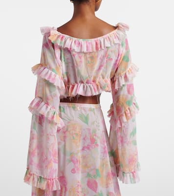 Anita floral ruffled off-shoulder crop top | Bananhot