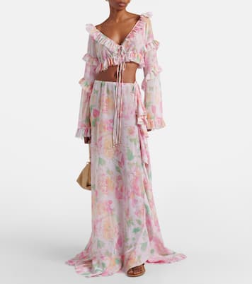 Anita floral ruffled off-shoulder crop top | Bananhot