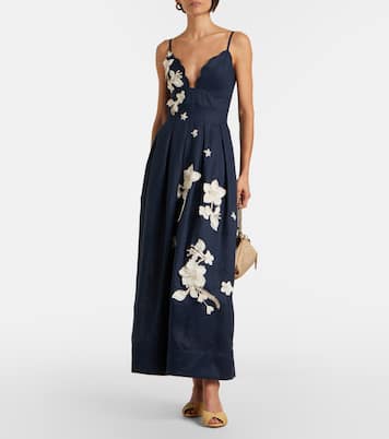 Sula floral-appliqué linen maxi dress | Agua by Agua Bendita