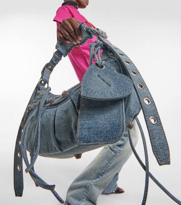Borsa a spalla Le Cagole Small in denim | Balenciaga
