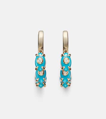 Ohrringe aus 14kt Gelbgold (585/1000) mit Diamanten und Türkis | Sydney Evan