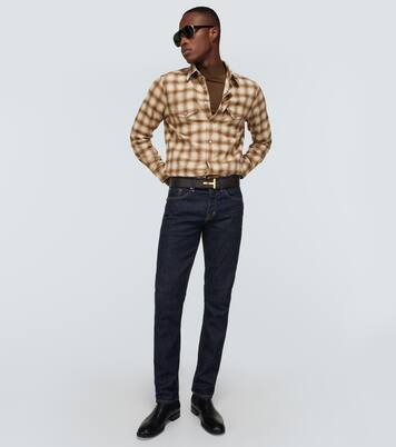 Checked cotton blend Oxford shirt | Tom Ford