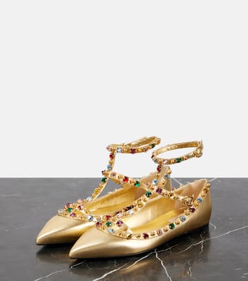 Bailarinas Rockstud de piel metalizada | Valentino Garavani