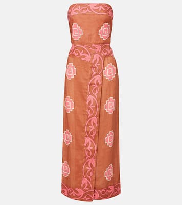 Embroidered smocked linen midi dress | Johanna Ortiz