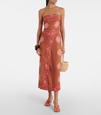 Embroidered smocked linen midi dress | Johanna Ortiz