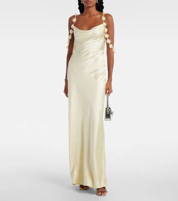 Robe longue en satin à fleurs | Self-Portrait