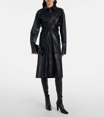 Vestido camisero de piel fruncida | Toteme