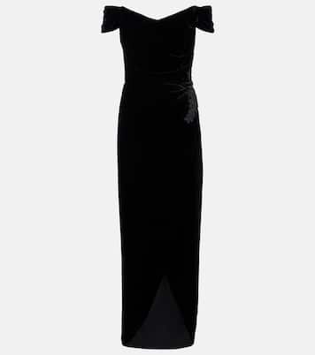Embellished off-shoulder velvet gown | Costarellos
