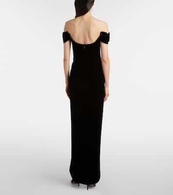 Embellished off-shoulder velvet gown | Costarellos