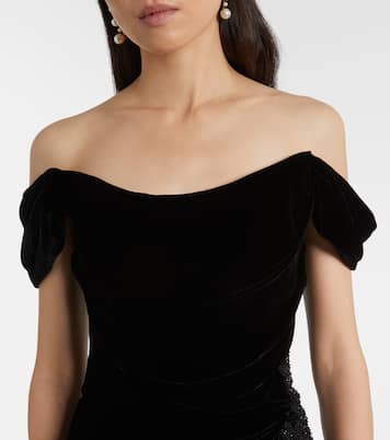Embellished off-shoulder velvet gown | Costarellos