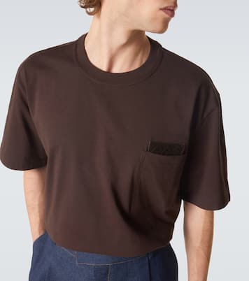 T-Shirt aus Baumwoll-Jersey mit Veloursleder | Bottega Veneta