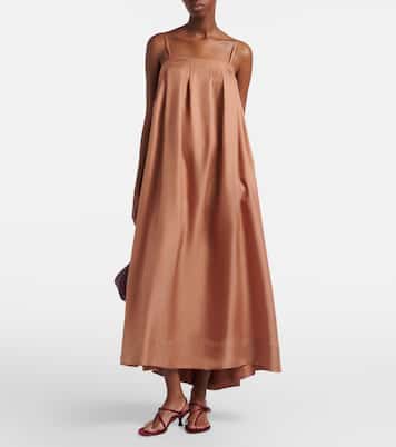 Heather pleated silk twill maxi dress | Asceno