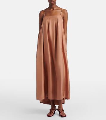 Heather pleated silk twill maxi dress | Asceno