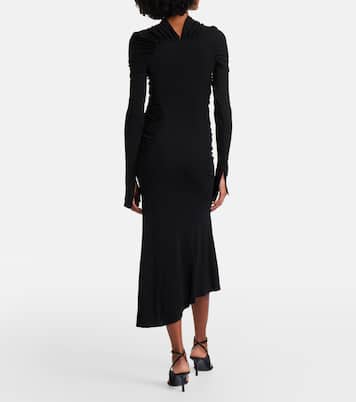 Gathered asymmetric jersey midi dress | Victoria Beckham
