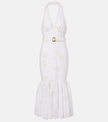 Halterneck linen and cotton midi dress | Self-Portrait