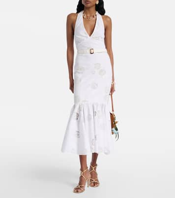 Halterneck linen and cotton midi dress | Self-Portrait