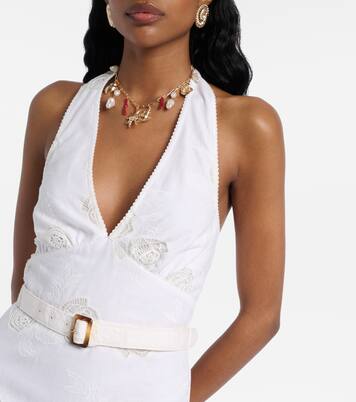 Halterneck linen and cotton midi dress | Self-Portrait