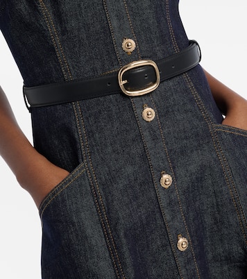 Vestido midi de denim con cuello halter | Self-Portrait