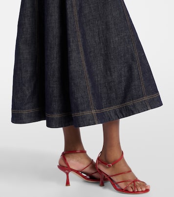 Vestido midi de denim con cuello halter | Self-Portrait