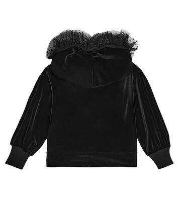 Tulle-trimmed velvet hoodie | Monnalisa