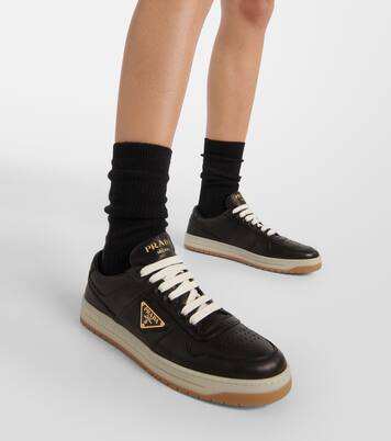 Downtown leather low-top sneakers  | Prada