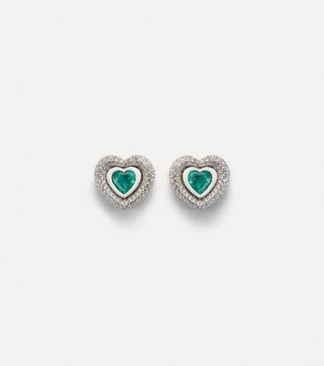 Boucles d'oreilles Heart en or blanc 18 ct, diamants et émeraudes | Kamyen