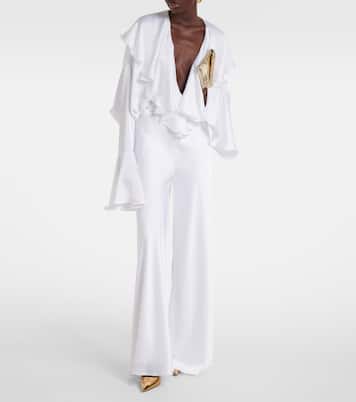 Pantalon droit à taille haute en satin | Norma Kamali