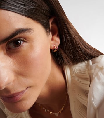 14kt gold single hoop earring with diamonds and sapphire | Roxanne First