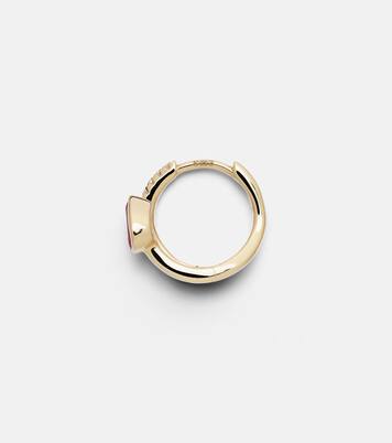 14kt gold single hoop earring with diamonds and sapphire | Roxanne First