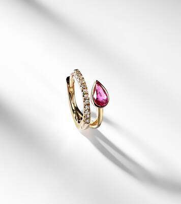 14kt gold single hoop earring with diamonds and sapphire | Roxanne First