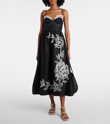 Midikleid aus Leinen mit Spitze | Farm Rio