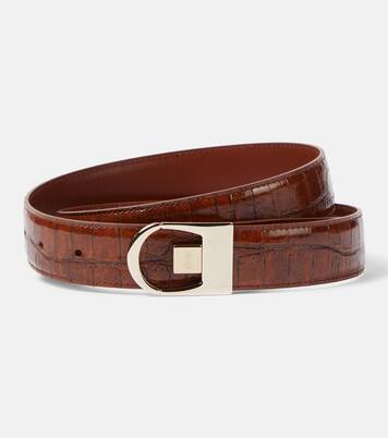 Reversible croc-effect leather belt | Saint Laurent