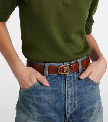 Reversible croc-effect leather belt | Saint Laurent