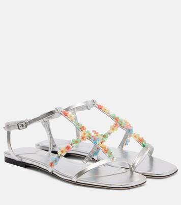 Gwyn Daisy floral-appliqué leather sandals | Jimmy Choo