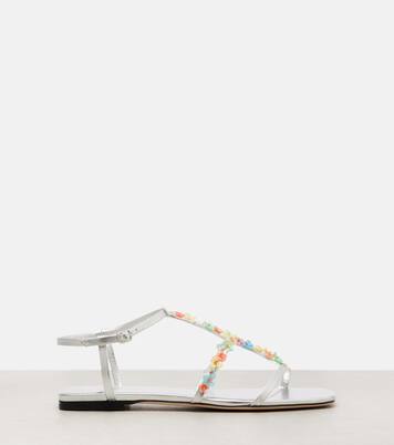 Gwyn Daisy floral-appliqué leather sandals | Jimmy Choo