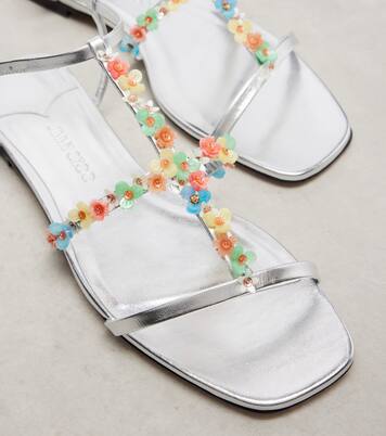Gwyn Daisy floral-appliqué leather sandals | Jimmy Choo