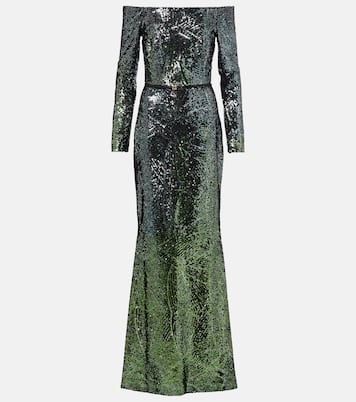 Robe longue en soie mélangée à sequins | Elie Saab