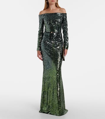 Robe longue en soie mélangée à sequins | Elie Saab
