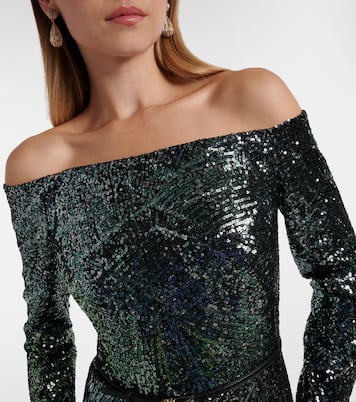 Robe longue en soie mélangée à sequins | Elie Saab
