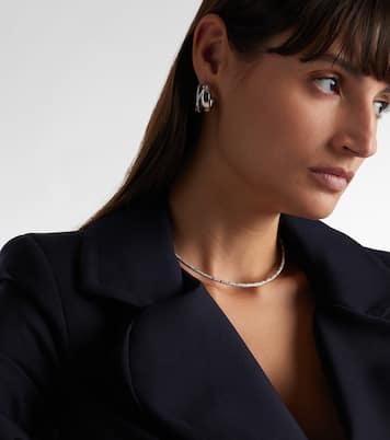 Un Deux Trois Lisse 9kt white gold hoop earrings with diamonds  | Yvonne Léon