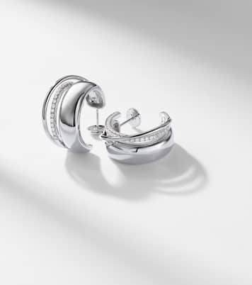 Un Deux Trois Lisse 9kt white gold hoop earrings with diamonds  | Yvonne Léon