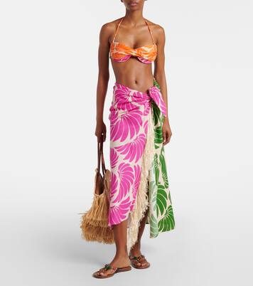 Floral fringed linen-blend beach cover-up | Farm Rio